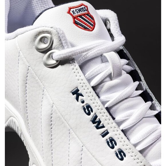 K-swiss Men's White/navy/red Wide Tennis Dad Walking Leather Upper Sneaker Shoes - Picture 7 of 8